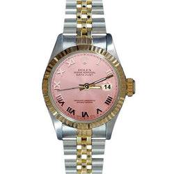Dames Datumjust Rolex-horloge roestvrij staal en gouden armband Roze Romeinse wijzerplaat