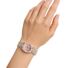 Afbeelding in Gallery-weergave laden, Dames Datumjust Rolex-horloge roestvrij staal en gouden armband Roze Romeinse wijzerplaat
