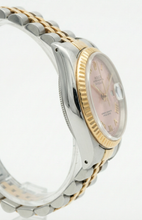Afbeelding in Gallery-weergave laden, Dames Datumjust Rolex-horloge roestvrij staal en gouden armband Roze Romeinse wijzerplaat
