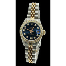 Afbeelding in Gallery-weergave laden, Dames Datumjust roestvrij staal &amp; Goud Blauwe Diamant Wijzerplaat lunette Rolex Horloge

