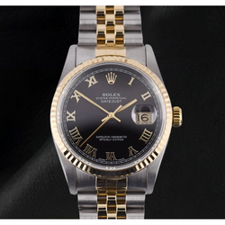 Dames Rolex Datejust 31mm Tweekleurig Horloge met Zwarte Romeinse Wijzerplaat