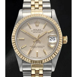 Dames Rolex Datejust Champagne Tapestry Wijzerplaat met Streepindexen 31mm Horloge