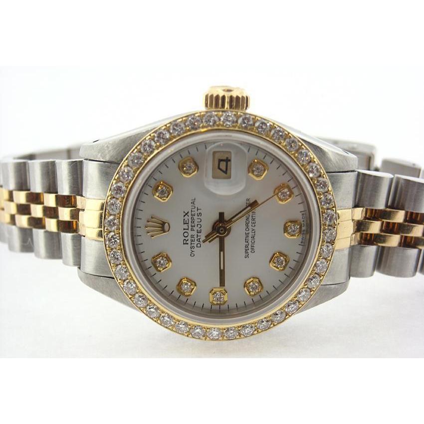 Dames Rolex Datumjust horloge met diamanten witte wijzerplaat
