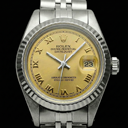 Dames Rolex horloge Datumjust wijzerplaat roestvrij staal Jubileum armband gecanneleerde lunette