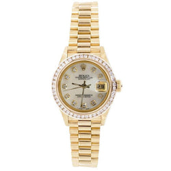 Dames Rolex presidenten Datumjust diamanten wijzerplaat lunette horloge