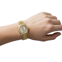 Afbeelding in Gallery-weergave laden, Dames Rolex presidenten Datumjust diamanten wijzerplaat lunette horloge P2

