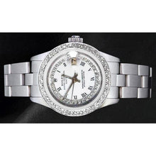 Afbeelding in Gallery-weergave laden, Damesdatumhorloge met witte diamanten wijzerplaatring roestvrij staal Oester
