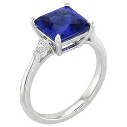 Damesring met uit de aarde gewonnen diamant, prinses geslepen blauwe saffier 5.25 karaat Witgoud