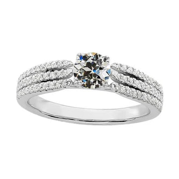 Damesring Rond Oud Geslepen Echt Diamant Met Drie Rijen Accenten 4 Karaat