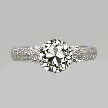 Damesring Ronde Oude Europese Echt Diamant 6-Tands Set 2,50 Karaat Sieraden
