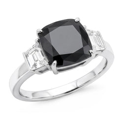 Donkere Diamant Verlovingsring 4,6 Karaat Echte Zwarte Kussenslijpsel Trapezium Drie Stenen 14K Witgoud