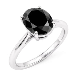 Donkere diamant verlovingsring 5 karaat echte ovale zwarte solitair 14k witgoud
