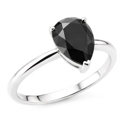 Donkere Diamant Verlovingsring 5 Karaat Echte Peervormige Zwarte Solitair Taps Toelopend 14K Witgoud