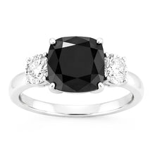 Afbeelding in Gallery-weergave laden, Verlovingsring met donkere diamant 6 karaat echte kussengeslepen zwarte driesteens 14k witgoud
