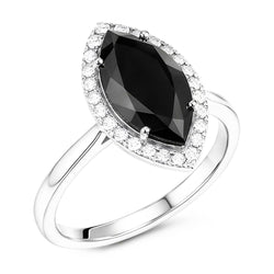 Verlovingsring met donkere diamant 8 karaat natuurlijke marquise zwarte halo 14K witgoud