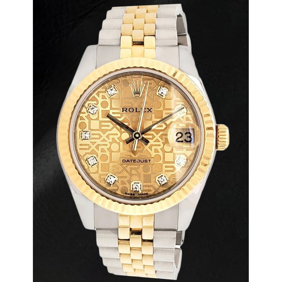 Date-just 31mm Champagne Diamond Rolex-horloge
