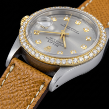 Afbeelding in Gallery-weergave laden, Datejust 16013 Rolex 36 mm Horloge met Zilveren Diamanten Wijzerplaat en Leren Band
