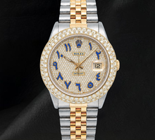 Afbeelding in Gallery-weergave laden, Rolex Datejust 16013 Met diamanten bezette blauwe Oost-Arabische wijzerplaat 36mm tweekleurig horloge
