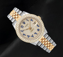 Afbeelding in Gallery-weergave laden, Rolex Datejust 16013 Met diamanten bezette blauwe Oost-Arabische wijzerplaat 36mm tweekleurig horloge
