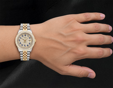 Afbeelding in Gallery-weergave laden, Rolex Datejust 16013 Met diamanten bezette blauwe Oost-Arabische wijzerplaat 36mm tweekleurig horloge
