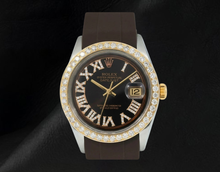 Afbeelding in Gallery-weergave laden, Rolex Datejust 1601 36 mm Chocoladebruine Romeinse Diamanten Wijzerplaat Rubberen Band Horloge
