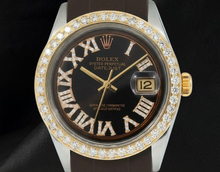 Afbeelding in Gallery-weergave laden, Rolex Datejust 1601 36 mm Chocoladebruine Romeinse Diamanten Wijzerplaat Rubberen Band Horloge
