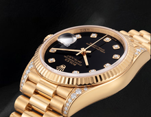 Afbeelding in Gallery-weergave laden, Rolex Datejust 26mm 69178 Zwarte Diamanten Wijzerplaat Geelgoud Horloge 18K
