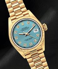 Afbeelding in Gallery-weergave laden, Rolex Datejust 26mm 69178 Turkooizen Diamanten Wijzerplaat 18K Geelgoud Horloge
