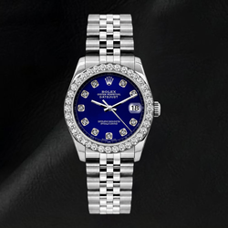 Datejust Rolex 26mm Diamanten Lunette Blauwe Diamanten Wijzerplaat 6916 Roestvrij Staal Horloge