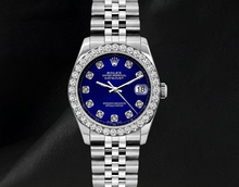 Afbeelding in Gallery-weergave laden, Datejust Rolex 26mm Diamanten Lunette Blauwe Diamanten Wijzerplaat 6916 Roestvrij Staal Horloge
