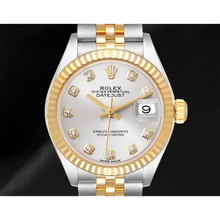 Afbeelding in Gallery-weergave laden, Datejust Rolex 28 mm Zilveren Diamanten Wijzerplaat Tweekleurig Dameshorloge 279173

