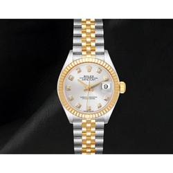 Datejust Rolex 28 mm Zilveren Diamanten Wijzerplaat Tweekleurig Dameshorloge 279173