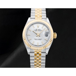 Datejust Rolex 28 mm Dames Gekartelde Lunette Roestvrij Staal En Gouden Horloge 279173