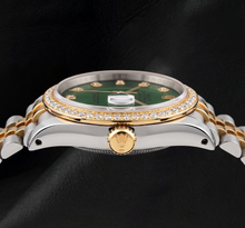 Afbeelding in Gallery-weergave laden, Rolex Datejust 16013 36 mm Tweekleurig Horloge met Groene Diamanten Wijzerplaat en Diamanten Lunette
