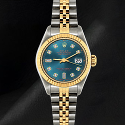Rolex Datejust 6917 Blauwe Diamanten Wijzerplaat 26mm Gekartelde Lunette Tweekleurig Horloge