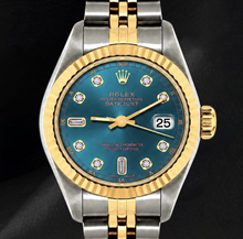Afbeelding in Gallery-weergave laden, Rolex Datejust 6917 Blauwe Diamanten Wijzerplaat 26mm Gekartelde Lunette Tweekleurig Horloge
