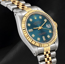 Afbeelding in Gallery-weergave laden, Rolex Datejust 6917 Blauwe Diamanten Wijzerplaat 26mm Gekartelde Lunette Tweekleurig Horloge
