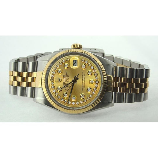 Datum zojuist Rolex oester datumjust champagne diamanten wijzerplaathorloge
