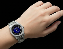 Afbeelding in Gallery-weergave laden, Datumjust horloge Aangepaste blauwe diamanten wijzerplaat rand Rolex jubileumarmband Roestvrij staal snel ingesteld
