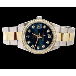 Datumjust-horloge met eeuwigdurende blauwe diamanten wijzerplaat rand van roestvrij staal en goud Rolex SNELLE INSTELLING