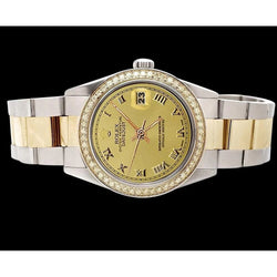Datumjust Champagne Romeinse wijzerplaat horloge roestvrij staal & gouden Rolex armband snel ingesteld