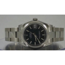 Datumjust Rolex-horloge met zwarte wijzerplaat, roestvrijstalen armband, middelgroot