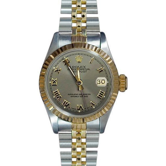 Datumjust Rolex-horloge voor dames, tweekleurige grijze Romeinse wijzerplaat
