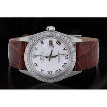 Afbeelding in Gallery-weergave laden, diamanten bezelhorloge Bruine leren band Rolex
