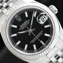 Datejust Rolex Zwarte Lichtgevende Wijzerplaat 31mm Dameshorloge