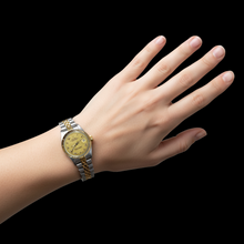 Afbeelding in Gallery-weergave laden, Datumjust Rolex dameshorloge roestvrij staal &amp; gouden jubileum Champagne Romeinse wijzerplaat P2
