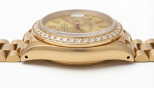 Afbeelding in Gallery-weergave laden, Datumjust Rolex diamanten rand presidentieel horloge champagne stok wijzerplaat goud
