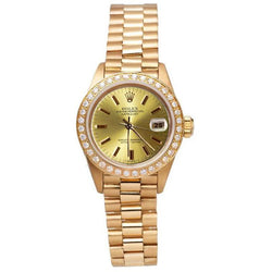 Dj Rolex President Horloge met Diamanten Lunette, Champagne Wijzerplaat met Streepindex, Goud
