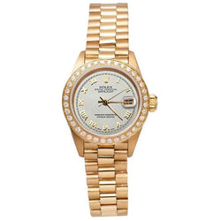 Rolex Gold President Stijl Horloge Witte Romeinse Wijzerplaat Diamanten Lunette