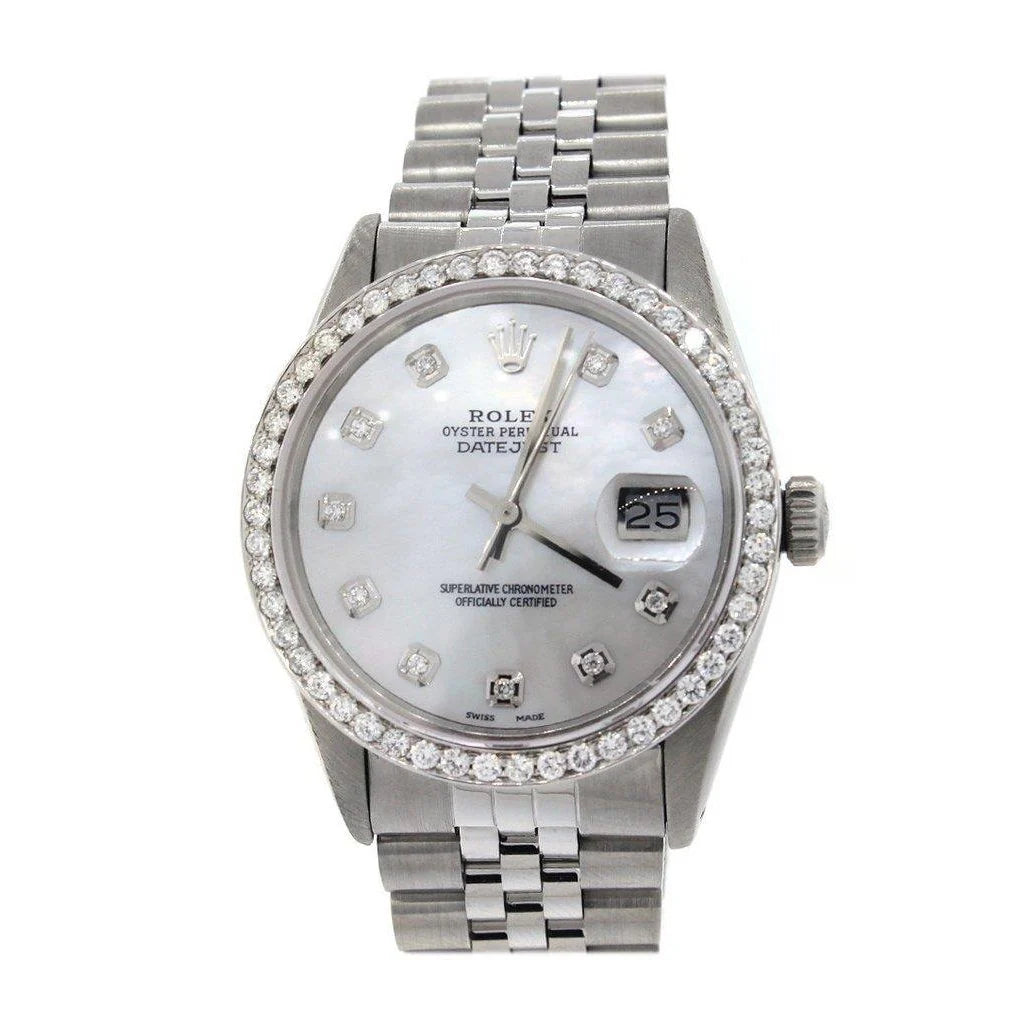 Datumjust Rolex herenhorloge met diamanten rand van roestvrij staal snel ingesteld

